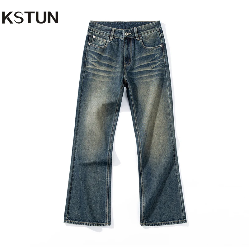 KSTUN Boot Cut Jeans Men Flared Pants Loose Streetwear Vintage Men's Trousers Mens Clothing 2025 Spring Autumn Jeans Cowboys