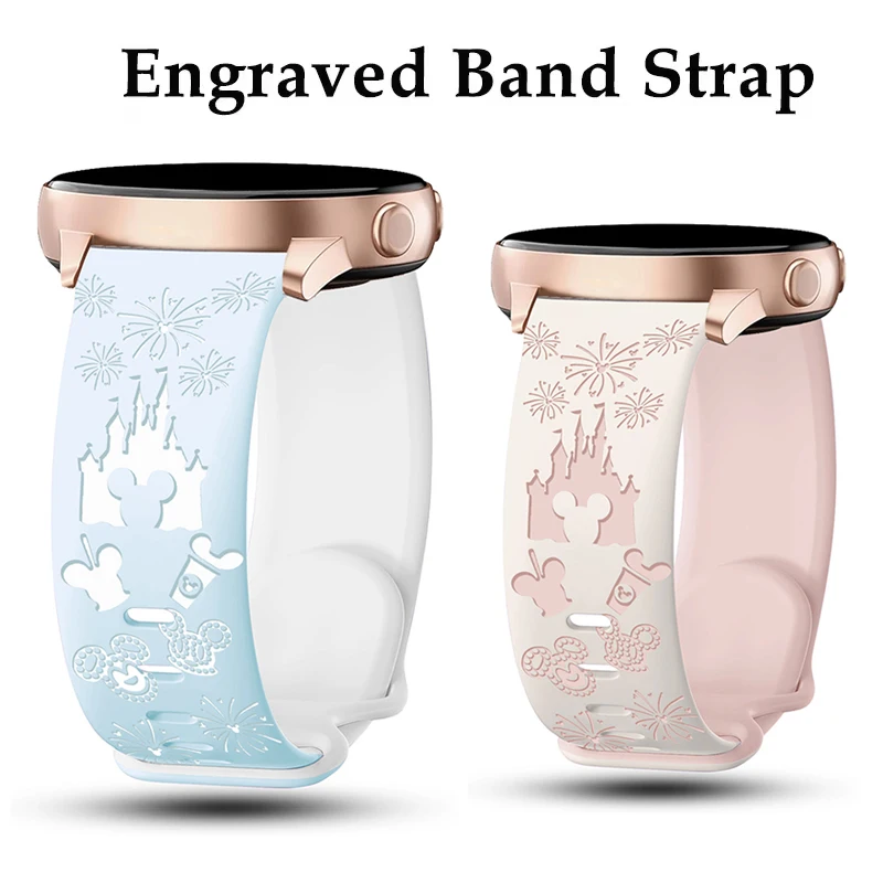 Wearlizer Castle Floral graviertes Armband für Samsung Galaxy Watch 7/6/5/4, Silikon, süßes, ausgefallenes Sportarmband für Watch 5 Pro/Active 2