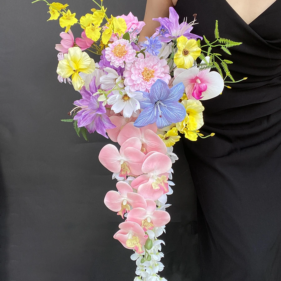 [Can be divided into two bunches] Dopamine bouquet Monet Garden colorful wedding registration waterfall simulation flower