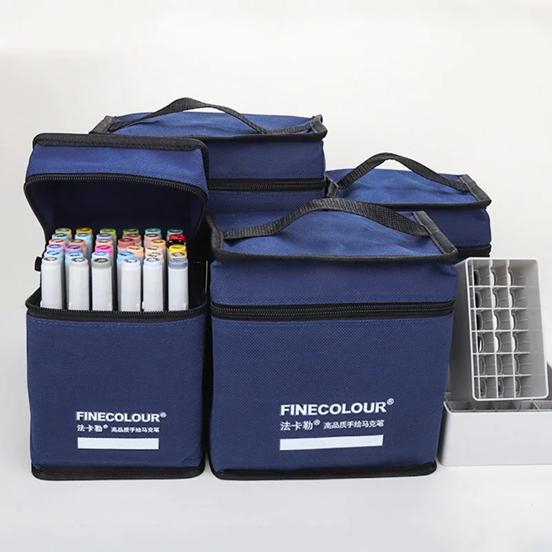 FINECOLOUR Markers Pen Bag Zipper Large Capacity Art Markers Canvas Storage Bag Hold Markers Pen Square Round Base Art Supplies