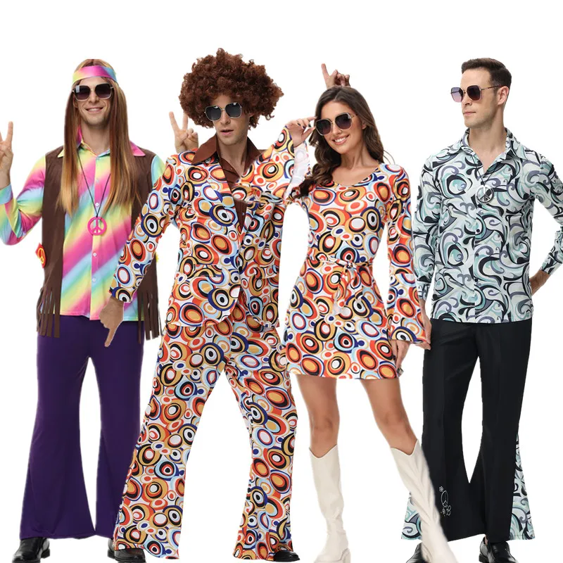زي ديسكو ريترو هيبي 70s مؤتمر الهالوين الأداء الإبداعي لمهرجان الموسيقى Ro ملابس تنكرية للسيدات Faion