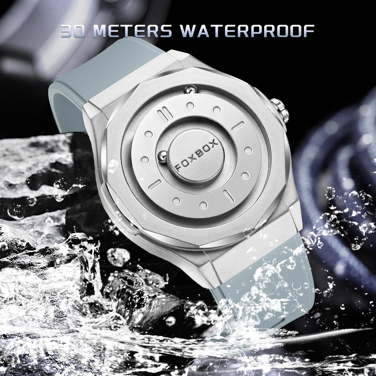 Relojes Foxbox, relojes magnéticos para hombre, relojes de pulsera de acero inoxidable de cuero resistente al agua de cuarzo, relojes deportivos de moda con esfera negra