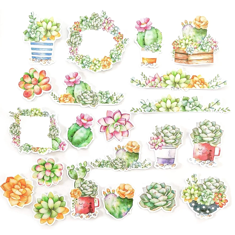 21pcs Watercolor Cactus and Succulent Plant Stickers Scrapbook Decal for Laptop Water Bottle Phone DIY Decoration Craft Supplies