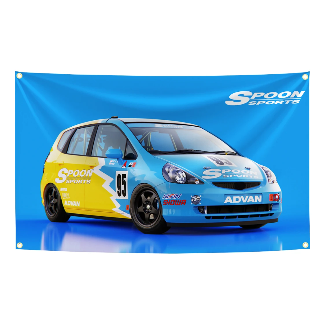 SPOON SPORTS JDM Autoflaggen-Wandteppich, 90 x 150 cm, Polyester, Digitaldruck, Banner für Garage, Wandkunst, Außendekoration