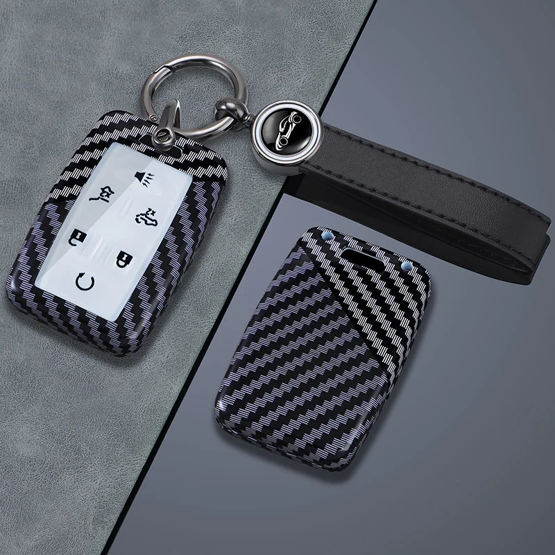 6 Buttons For GMC Yukon XL Sierra Terrain Acadia for Chevrolet Tahoe 2020 Carbon Fiber Car Remote Key Case Cover Keychain Holder