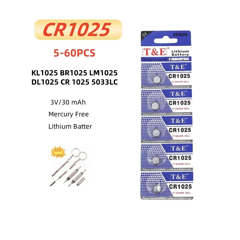 5-60PCS CR1025 Battery KL1025 BR1025 LM1025 DL1025 CR 1025 5033LC 3V Lithium Battery For Watch Car Key Remote Button Coin Cells