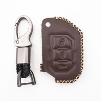 WFMJ Brown Leather For Jeep Wrangler JL JLU Gladiator JT 2018 - 2022 3 Buttons Protective Key Fob Cover