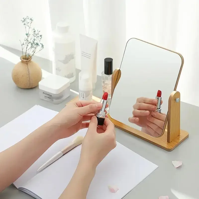 

1PC Wooden Vanity Mirror Clear Personal Use Stand Angle Adjustable Makeup Base Desktop
