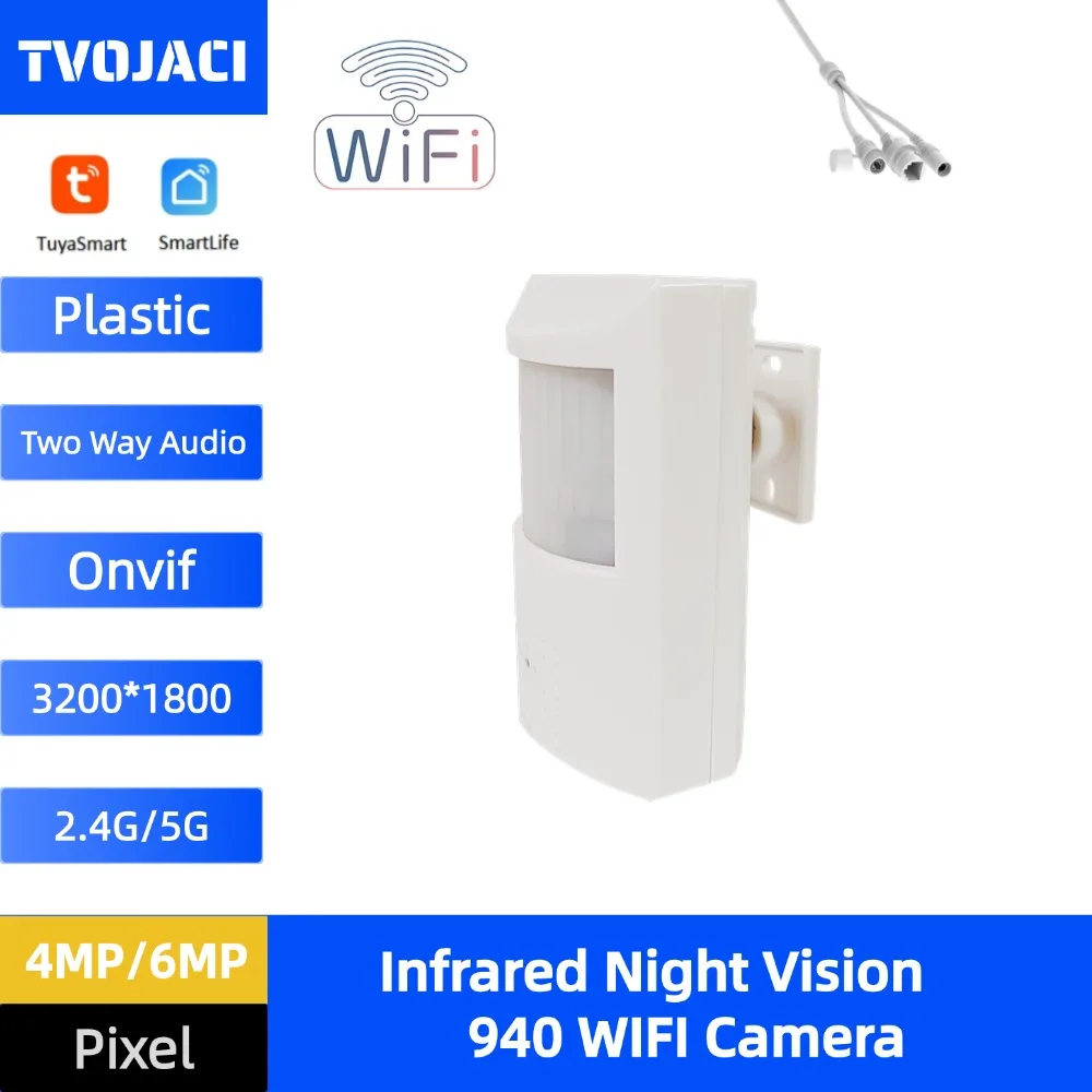 6MP 4MP Wifi  Wireless IP Camera Tuya app Indoor Onvif Two-Way Audio TF Card Slot Vision 48pcs 940nm IR LED Home Security Camera