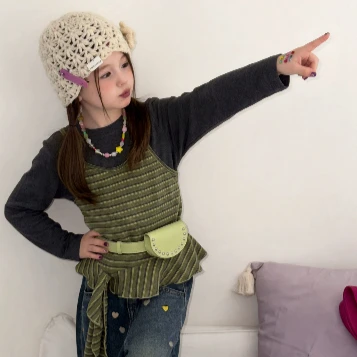 Girls Coat 2026 Autumn and Winter New Childrens Clothing Korean Style Girl Baby Foreign Style Color Collision False Two T-shirts