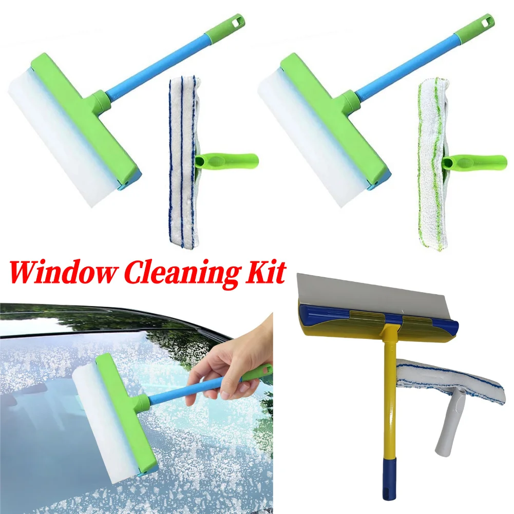 Silicone Window Squeegee Kit T Bar Multifunction Clean Scraper Reusable Microfiber Cleaning Mop for Shower Glass Mirror Door Car