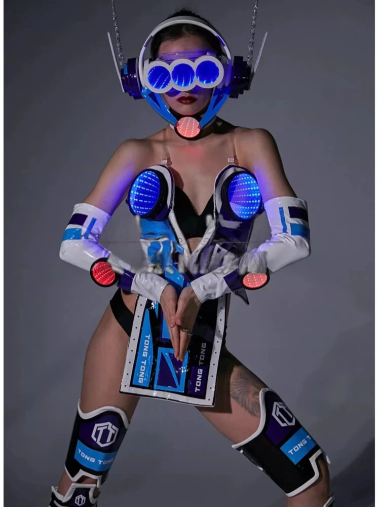 LED Luminous Punk Women Costume Gogo Nightclub Bar Stage Performance Outfit Technology Singer Clothing Halloween Cosplay Suit