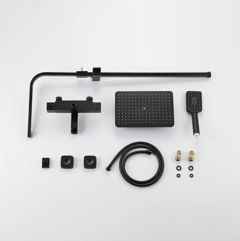Sistema de chuveiro de banheiro quente e frio preto termostático conjunto de chuveiro de banheiro 12 Polegada cabeça de chuveiro de chuva quente e fria conjunto de torneira do banheiro