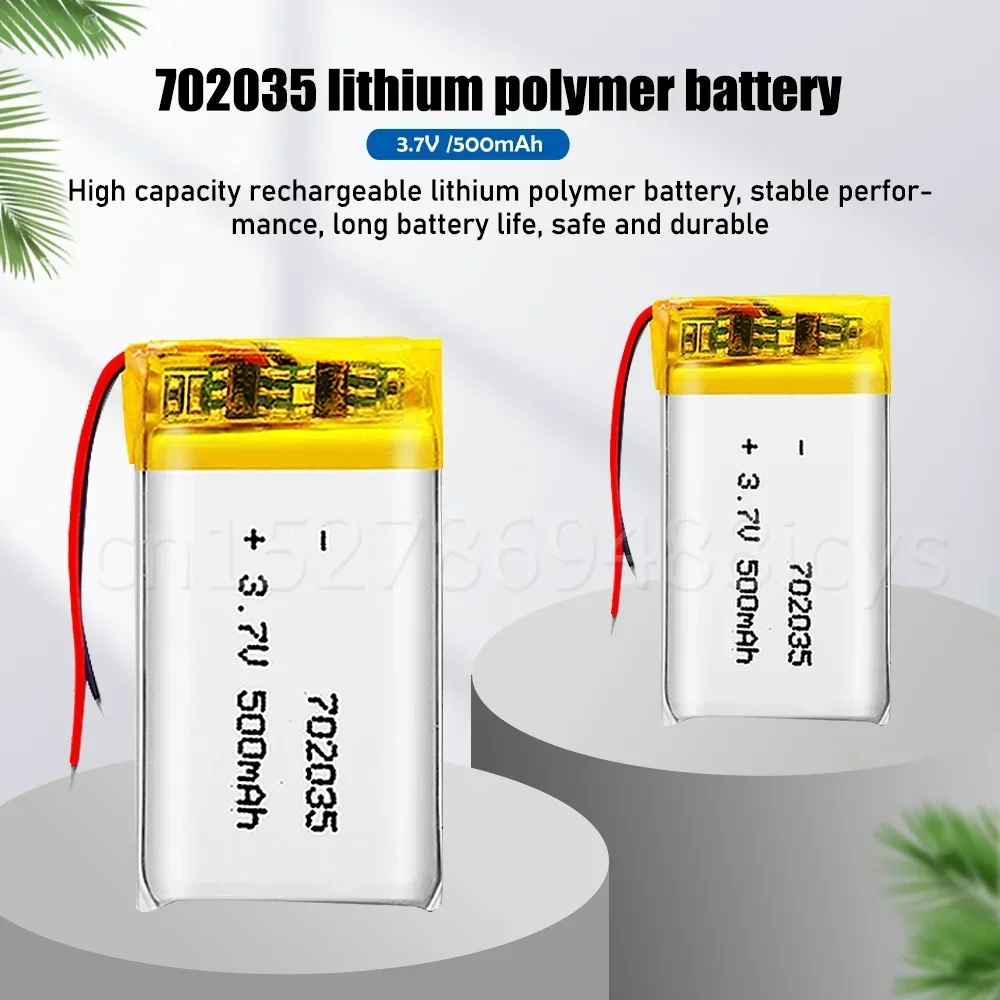 1-2PCS 702035 3.7V 500mAh Lithium Polymer Rechargeable Battery For MP3 MP4 DVD LED Lamp GPS Tracker Power Bank Camera Li-Po Cell