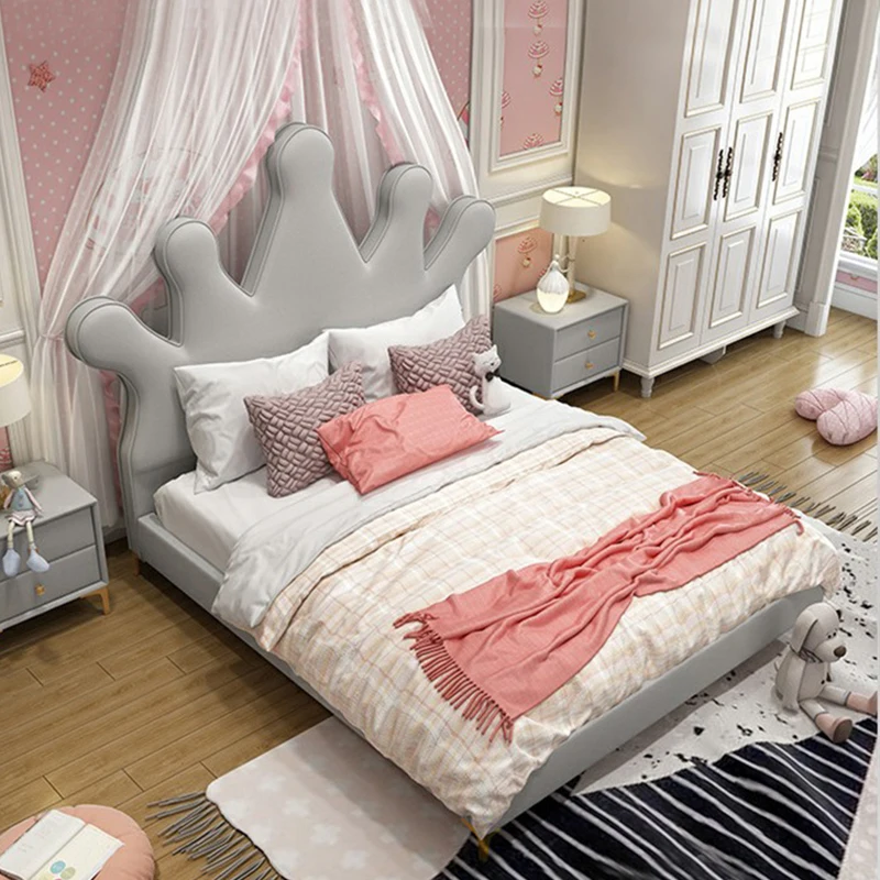 

#For Creative Modern Pink Leather Children's Bed High-end Upholstered with Storage Latest Design Children's Crown Bed