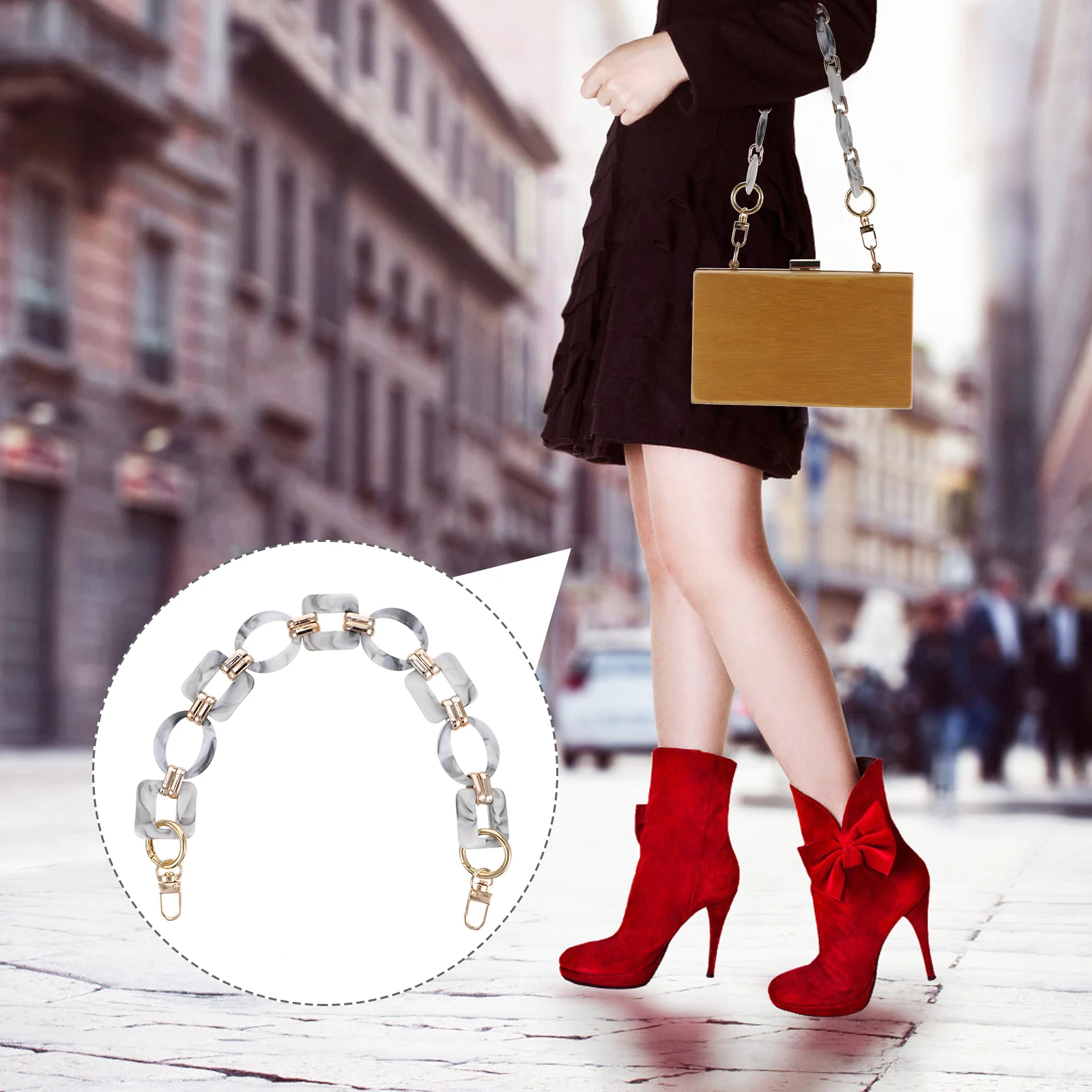 

Bold Color Contrast Resin Bag Chain Retro Fashionable Strap Decorative DIY Pendant Replacement Portable Short Chain for Women