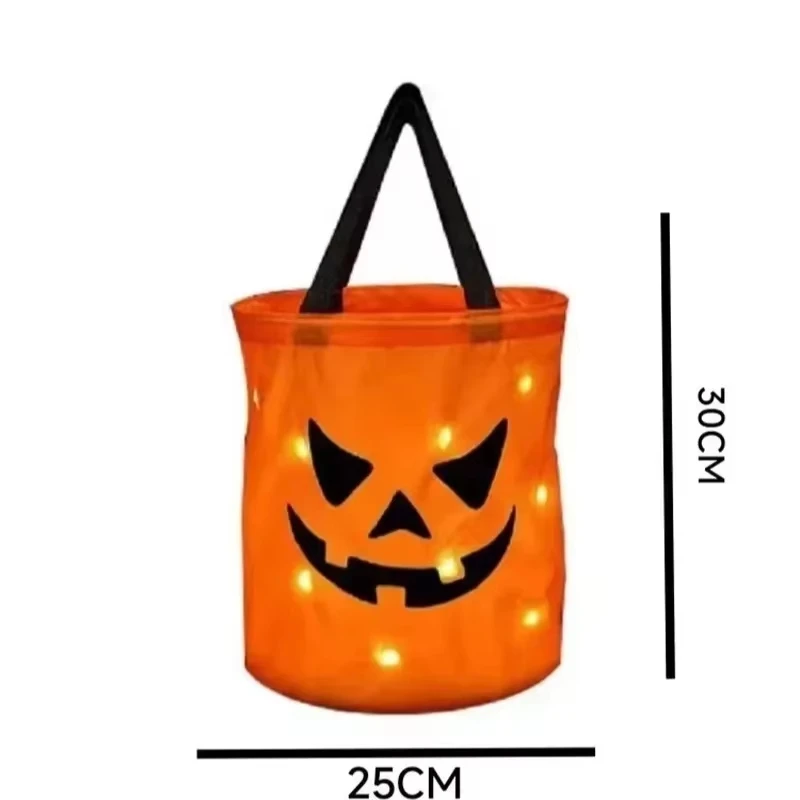 D2 LED Light Halloween Trick Or Treat Bucket Pumpkin Candy Bags Collapsible Halloween Basket For Thanksgiving Party Gift Basket