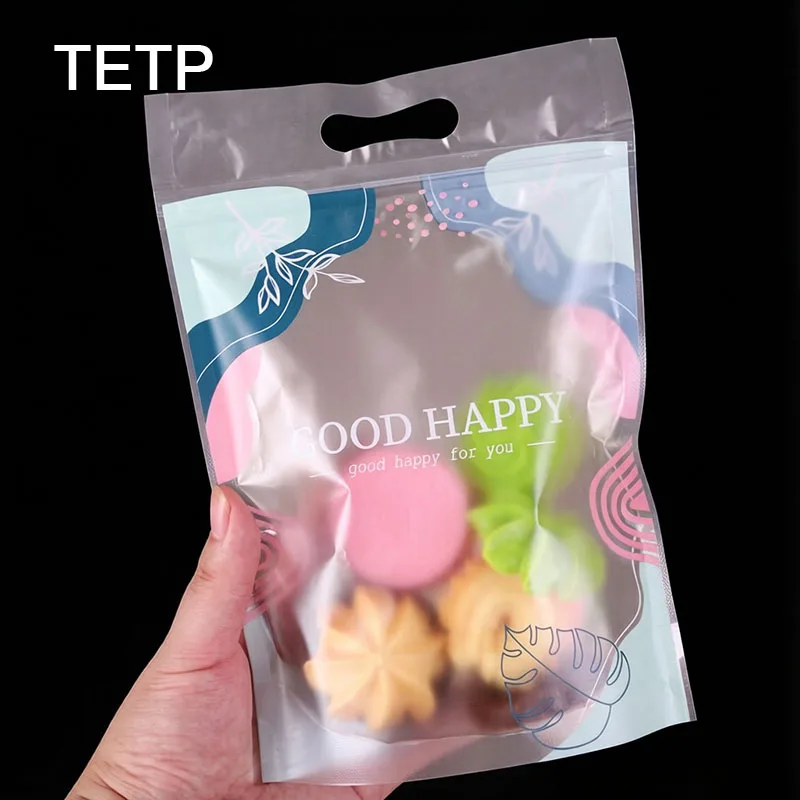 

TETP 50Pcs Cartoon Handmade Baked Food Packaging Bags With Handle for Snacks Cookies Candies Lollipops Nougat Storage Decoration