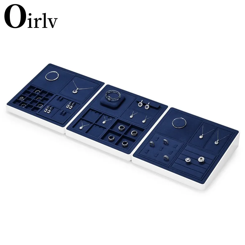 Oirlv Blue Jewelry Display Set Shop Cabinet Display Props Necklace Display Bust Jewelry Store Ring Earrings Bangle Tray