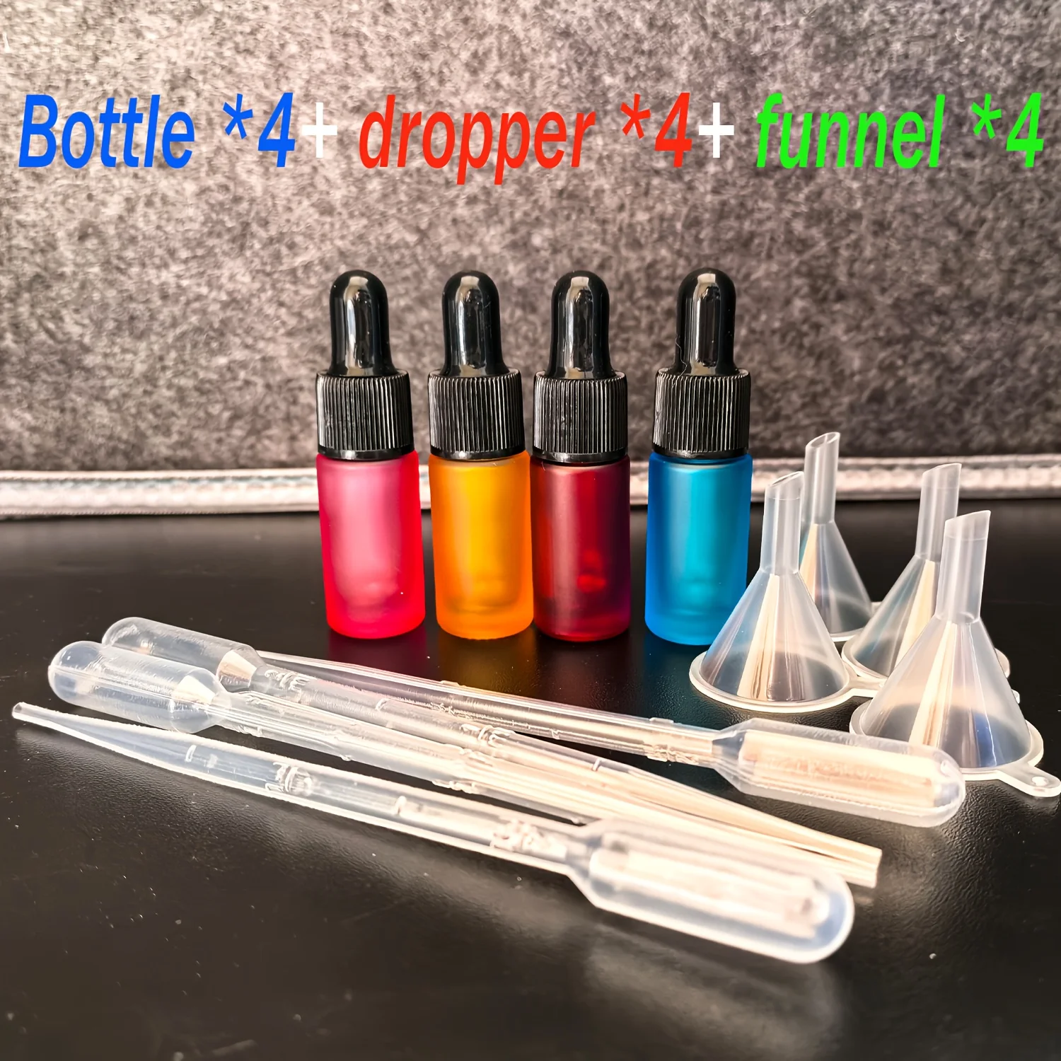 Bouteilles de distribution d'huiles essentielles en verre, style compte-gouttes, avec entonnoir, ens