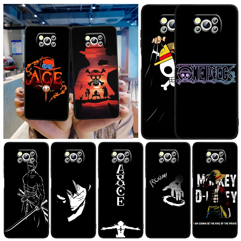 One Piece Anime Cartoon For Xiaomi Mi Poco X6 F5 F4 F3 F2 X5 X4 X3 M6 M5 M5S M4 M3 C40 Pro GT NFC 5G Black Phone Case Cover