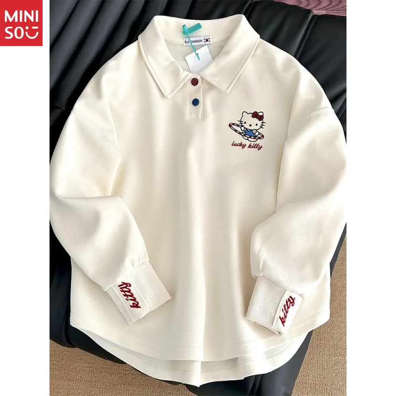 

Miniso Colorblock Polo Hoodie, Loose Tummy Cover Top, Unisex Casual Streetwear