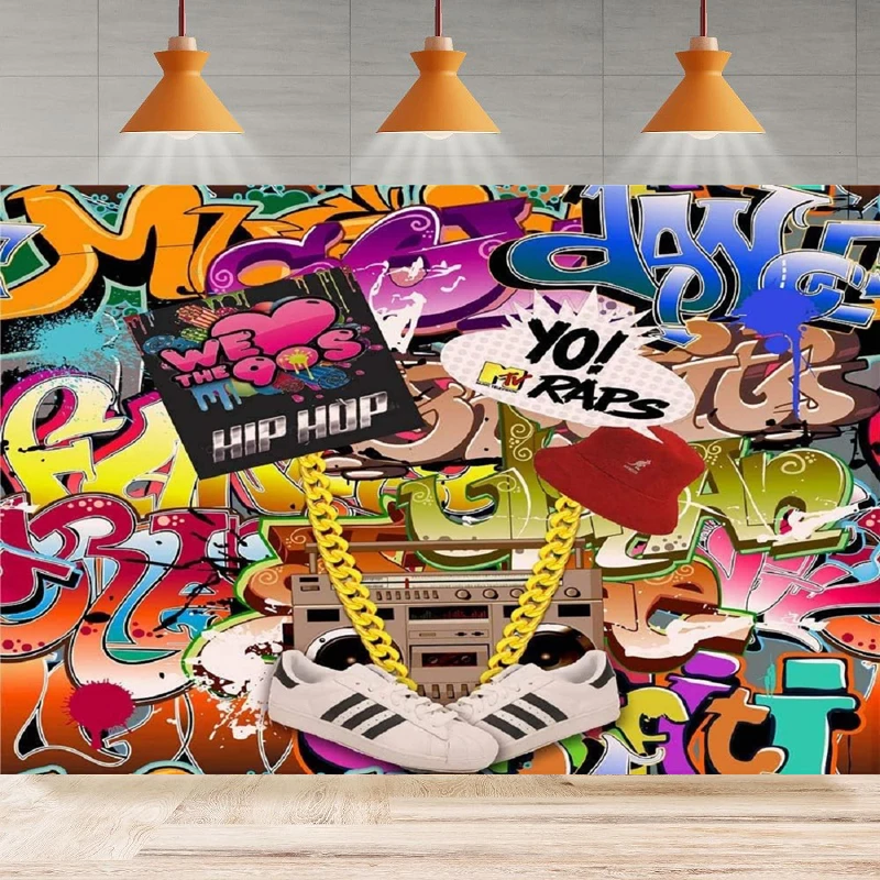 

Colorful Graffiti Photography Backdrop 80s 90s Hip Hop Supplies Retro Music Rock Prom Background Home Party Backdrop Wall Banner