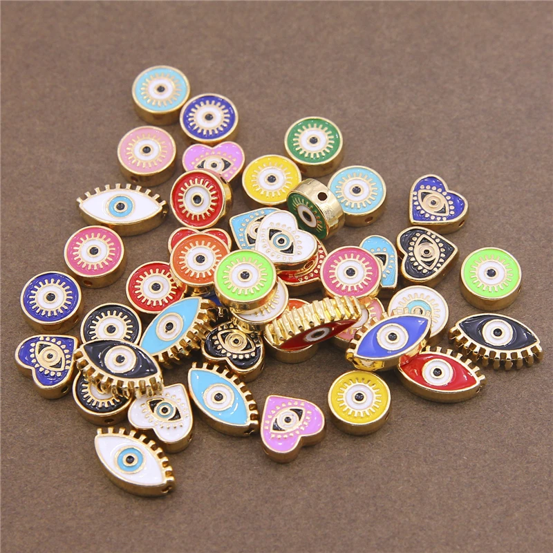 6pcs/Lots Boho Style Cute Eye Charms Beads for Jewelry Necklace Bracelet Making Enamel Blue Eye Metal Designer DIY Accessories