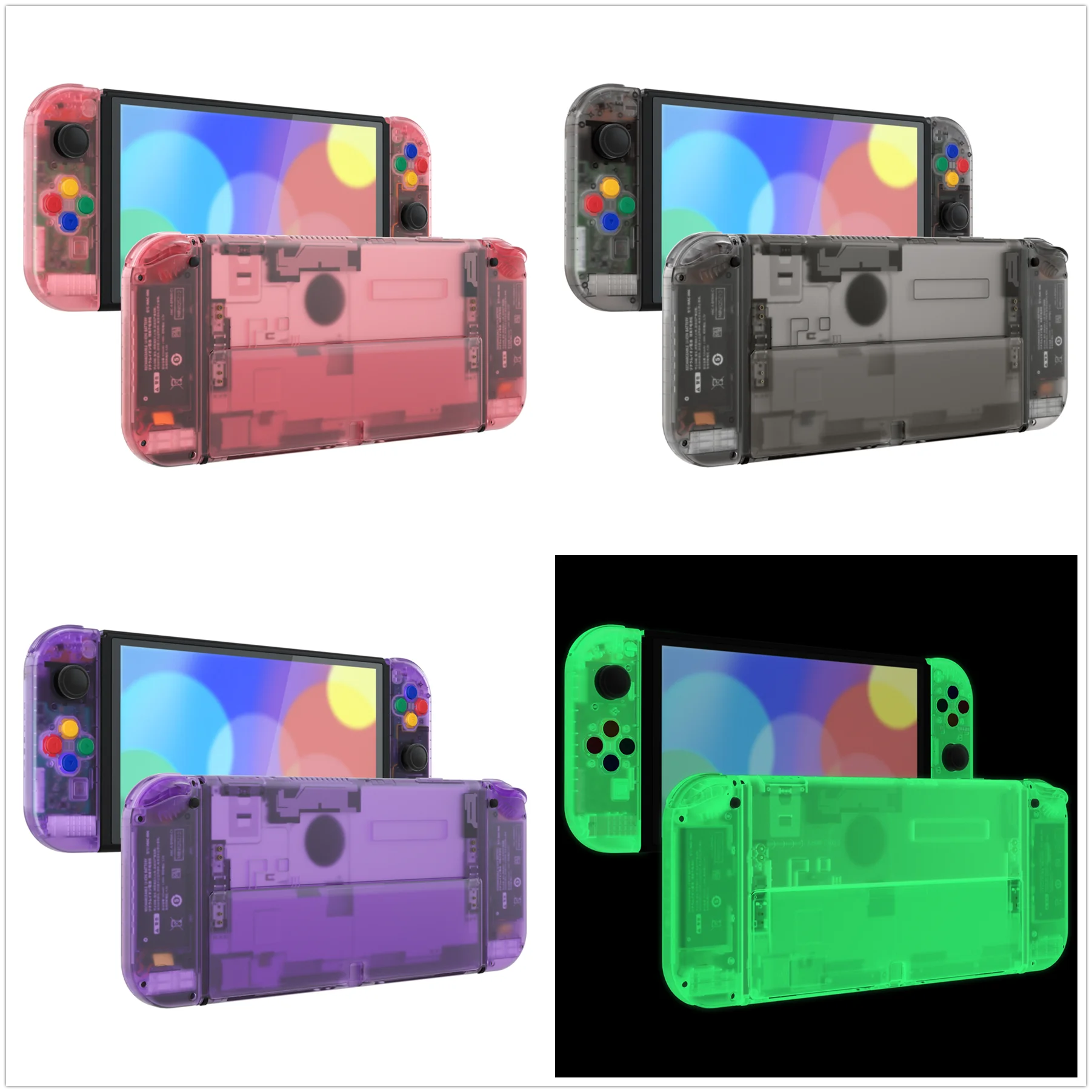 Kompletny zestaw zamienników eXtremeRate do Nintendo Switch OLED, płyta tylna i podpórka, obudowa Joycon z kolorowymi przyciskami
