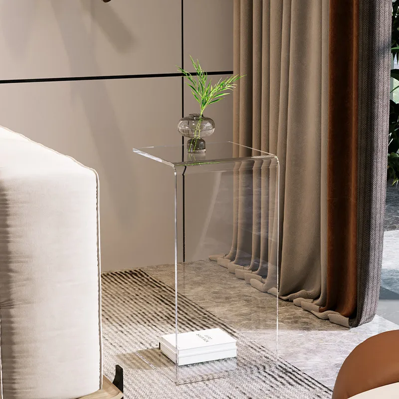 Acrylic C-Shaped Side Table, Italian Minimalist Sofa End Table, Nordic Light Luxury Small Coffee Table for Living Room Bedroom