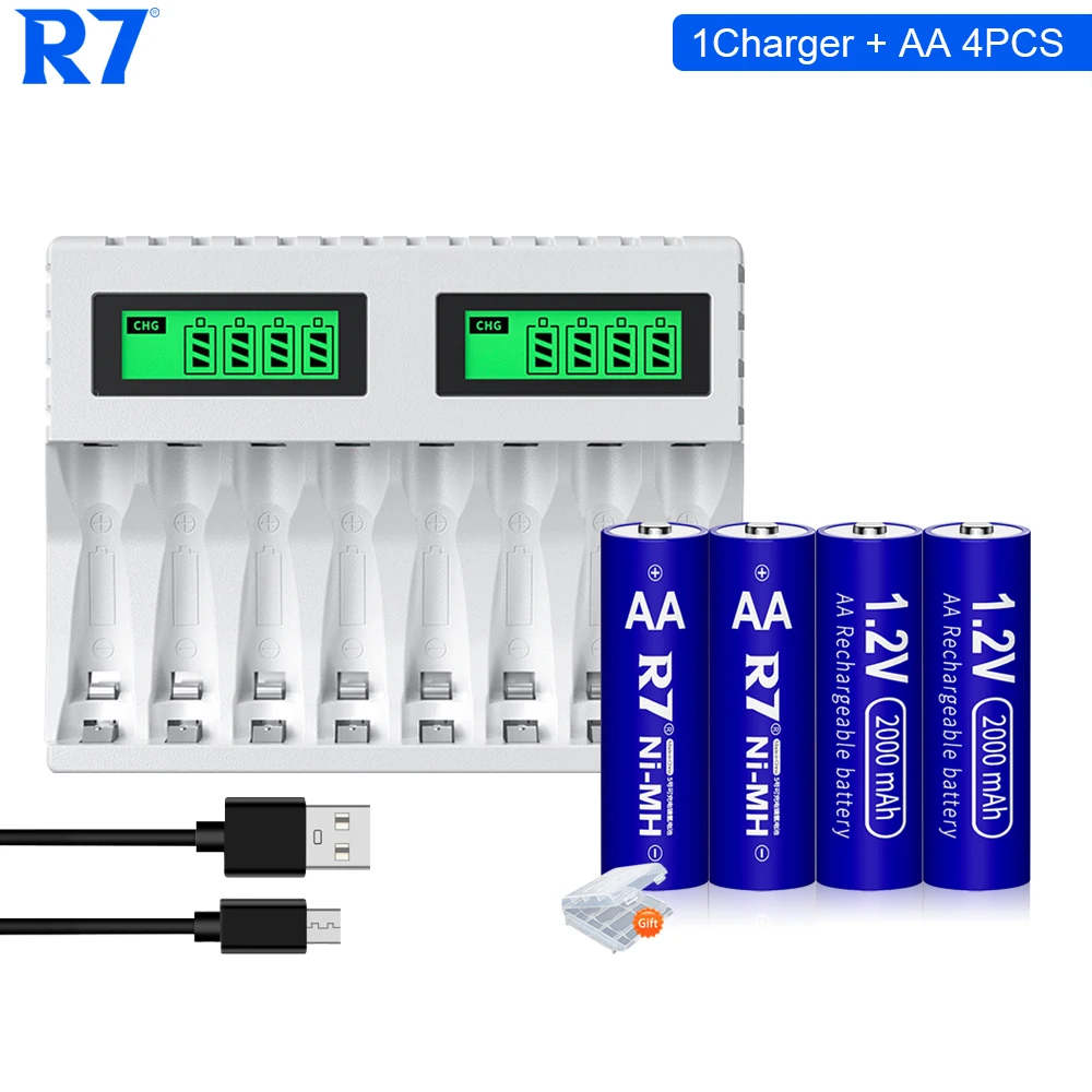 R7 AA 1.2V Rechargeable Battery 2000mAh Ni-MH aa for camera Toy car and LCD USB charger