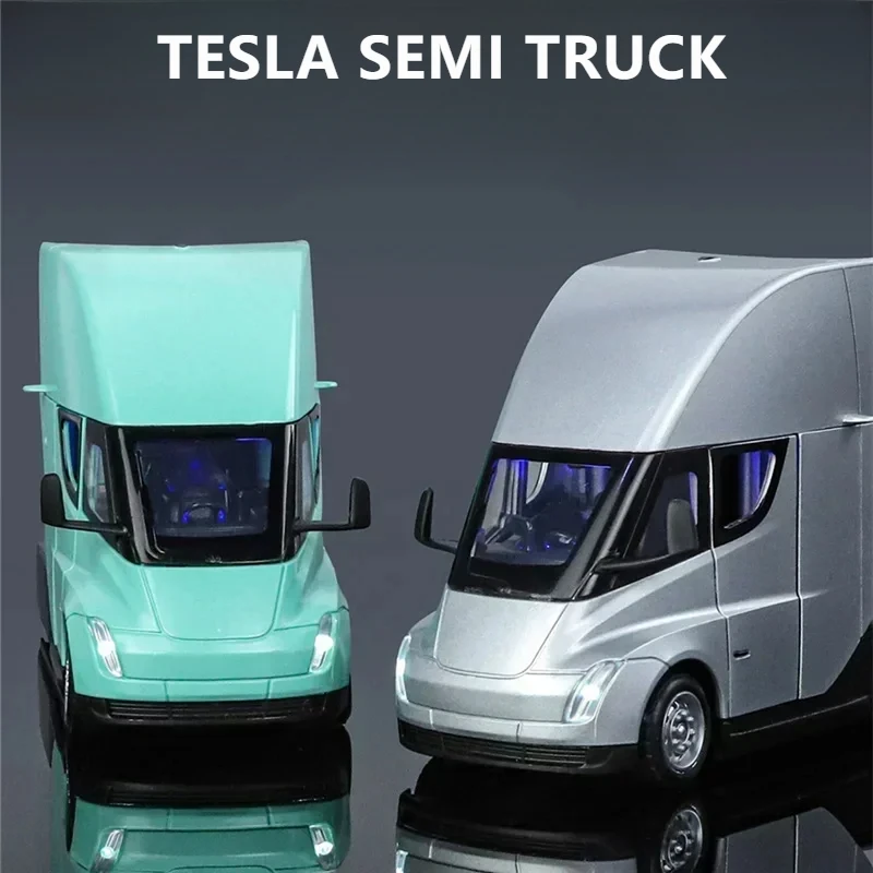 1:32 Tesla Semi Truck Trailer Metal Alloy Diecast Truck Trailer Model Sound & Light Collection Car Model Toy Gift With Boys