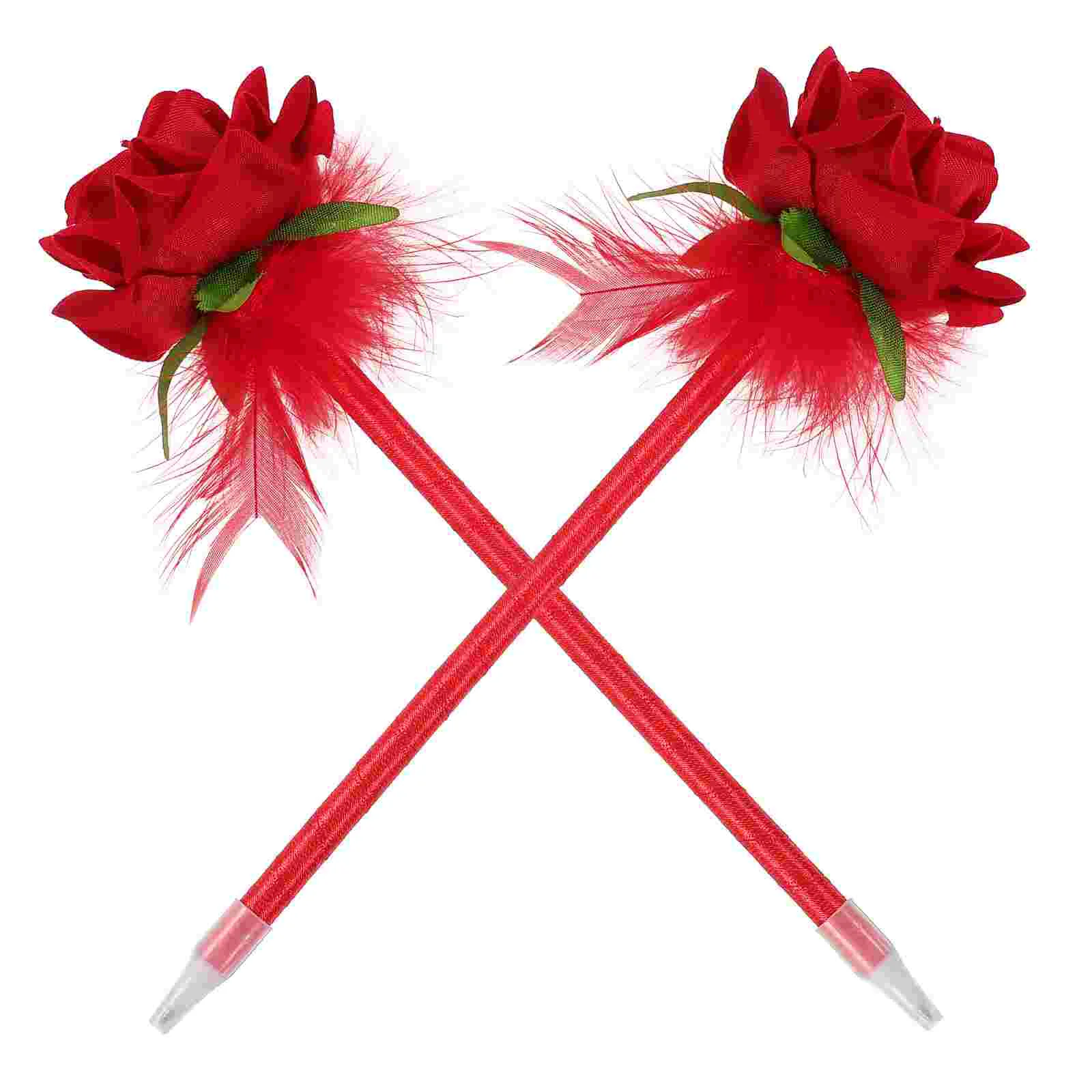 2 Pcs Pretty Rose Ballpoint Pen Journal Cloth Retractable Simulated Flower Pens