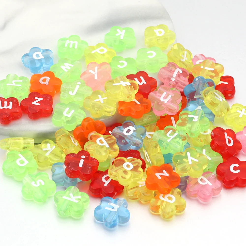 50pcs Acrylic Transparent Beads Flower Shape lowercase letters Acrylic Beads  Jewelry Making DIY Bracelet Necklace Accessories