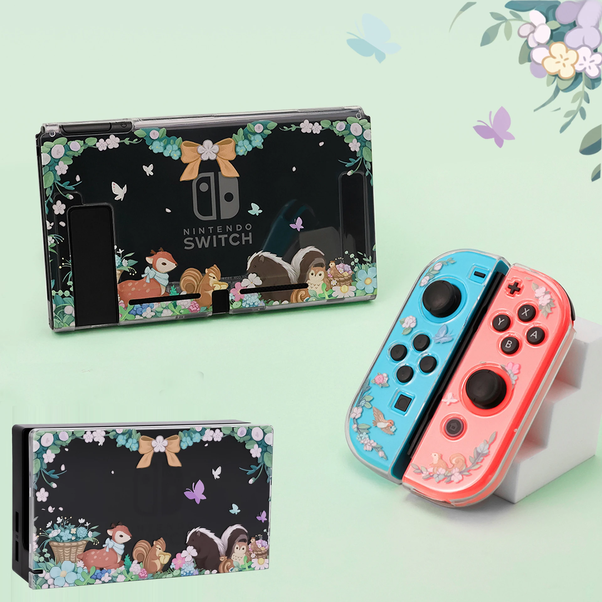 Forest Party Hard Cover TV Dock Charger Stand Case for Nintendo Switch Oled Crystal Shell Joy-Con Controller TPU Soft Protector