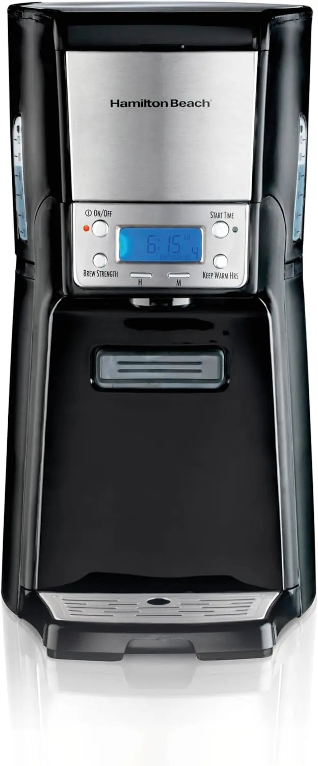 

One Press Programmable Dispensing Drip Coffee Maker with 12 Cup Internal Brew Pot, Water Reservoir, Black with Chrome (48464)