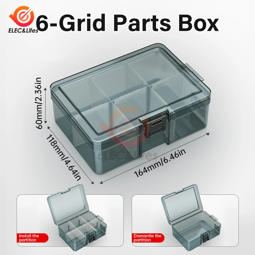 6/8/21 Grid Parts Box Toolbox Plastic Home Screw Box Electronic Accessories Tool Box Parts Storage Thickened Grid Box