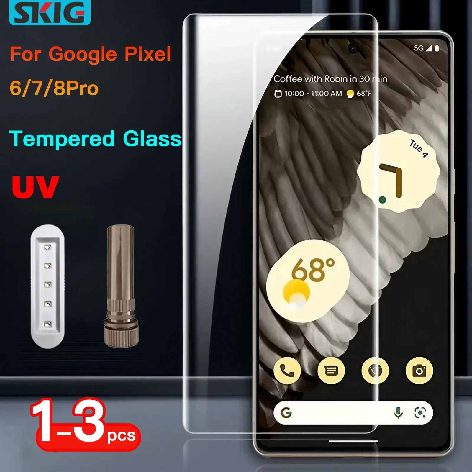 1-3PCS UV Tempered Glass For Google 8 7 6 Pro Full Cover Glue Curing For Pixel 8Pro Screen Protector