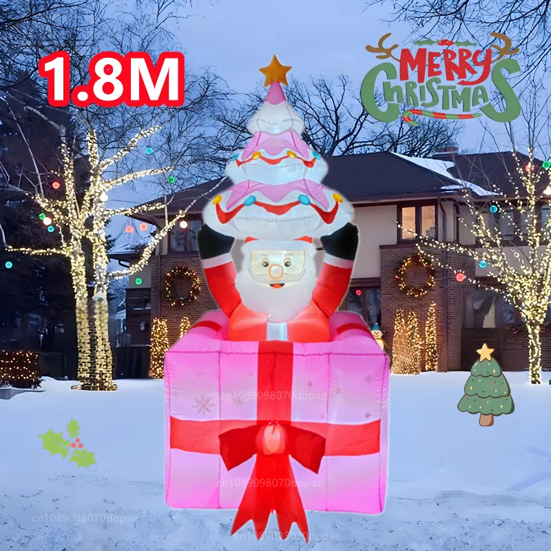 크리스마스 인플랫 리프팅 케이크 선물 팩, 산타 클로스 내장 LED 조명, 실내 야외 장식 장난감, 홀리데이 파티 사이트 장식, 6FT