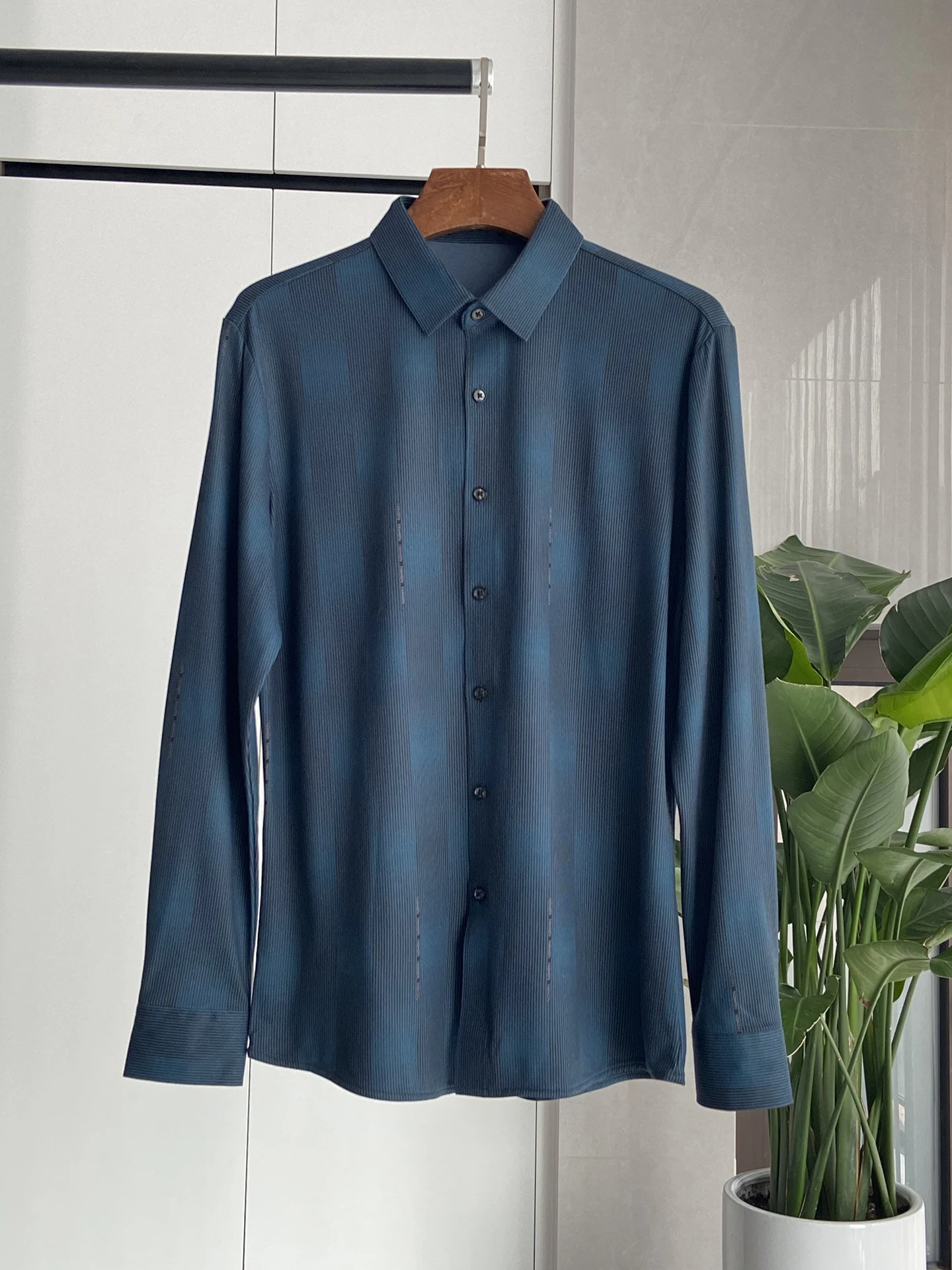 

Elastic Drapey Long Sleeve Casual Shirt for Men Autumn Winter Printed Collar No Ironing Required Standard Fit High Elasticity