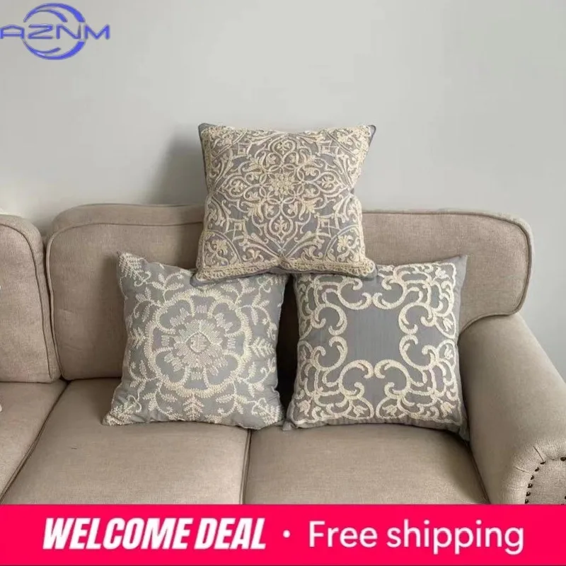 40x40 Eleganter Bestickter Kissenbezug Damast Ohne Druck Kissenhülle für Sofa Couch Wohnzimmer Luxus Wohndekor Kissenbezug