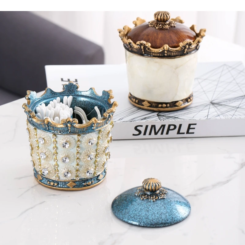 

Resin Toothpick Box Crown Shape Retro Cotton Swab Storage Boxes Home Bathroom Accessories Snack Candy Container