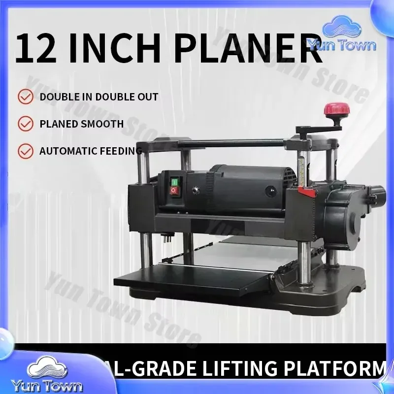 12 inch 305mm Woodworking Thicknesser for Desktop Planing Tools Small Wood Thickness Planer with Spiral Cutter Head for DIY