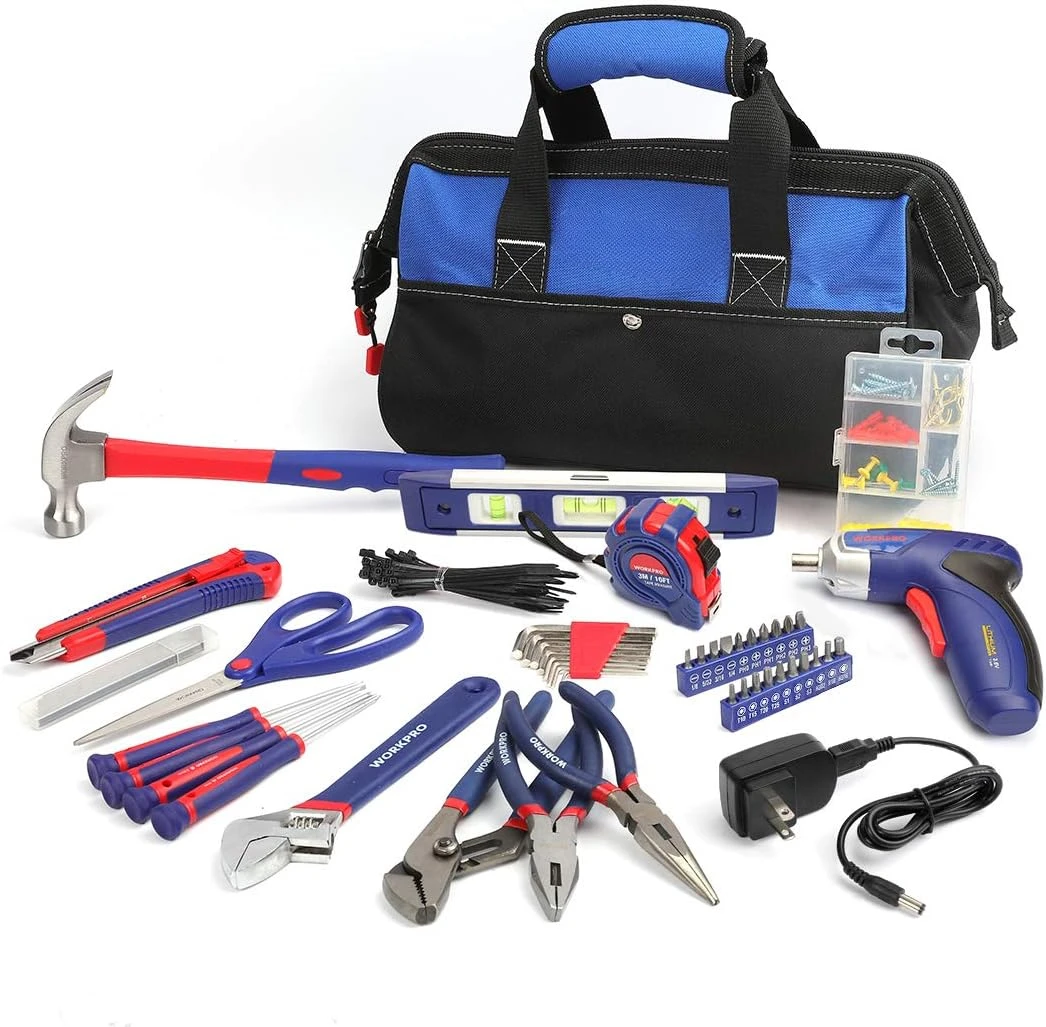 

125-Piece Household Tool Kit Rechargeable Screwdriver & Home Repair Basic Tool Set With 13-Inch Easy Carrying Tools Bag