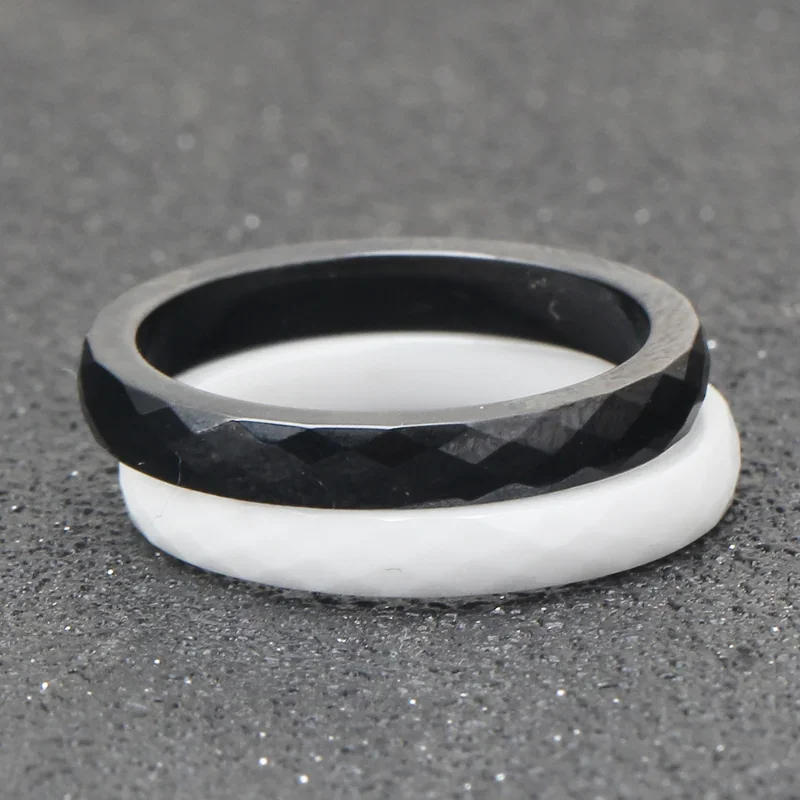 Kolmnsta 3mm Ceramics Rings For Women Rhombic Section Cutting Smooth Black White Color Wedding Bands Engagement Rings Jewelry