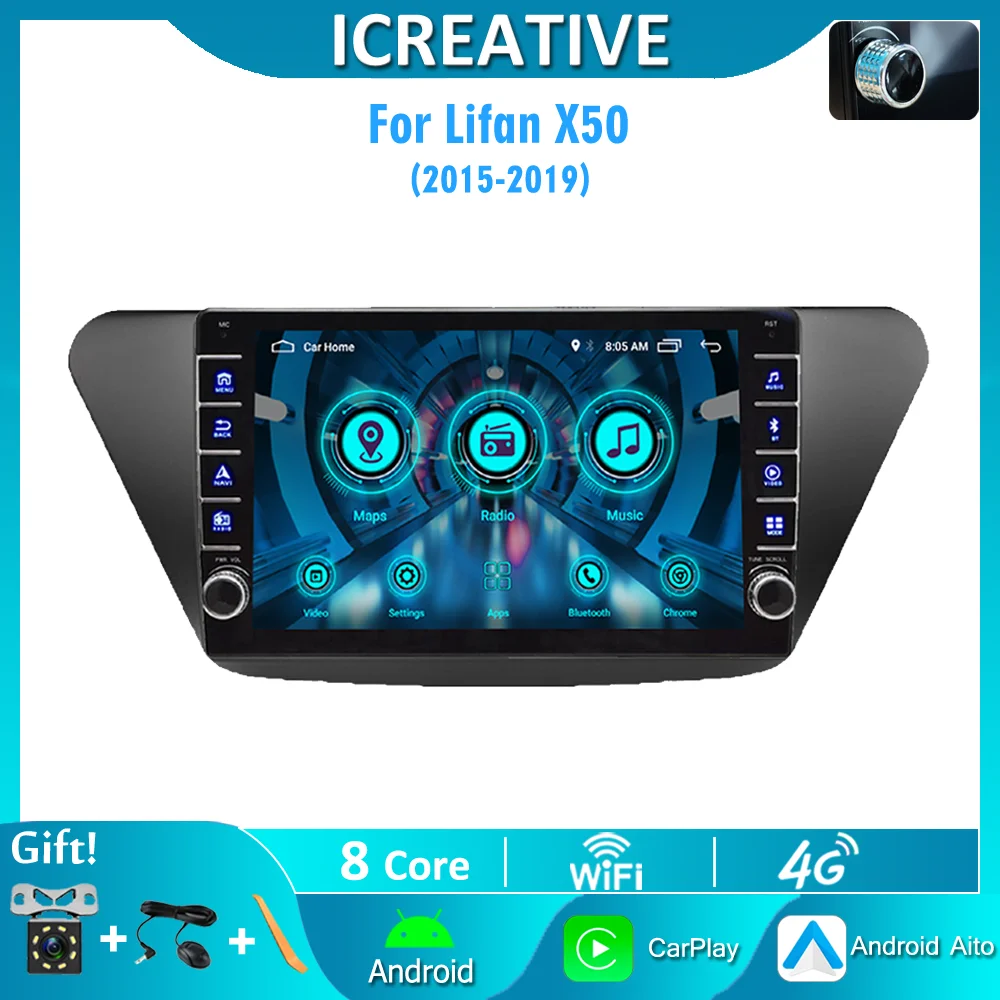 

9 inch 2 Din 2.5D 4G For lifan x50 2015-2019 Carplay Car Multimedia Player Android Wifi GPS Navigation Head unit With Frame