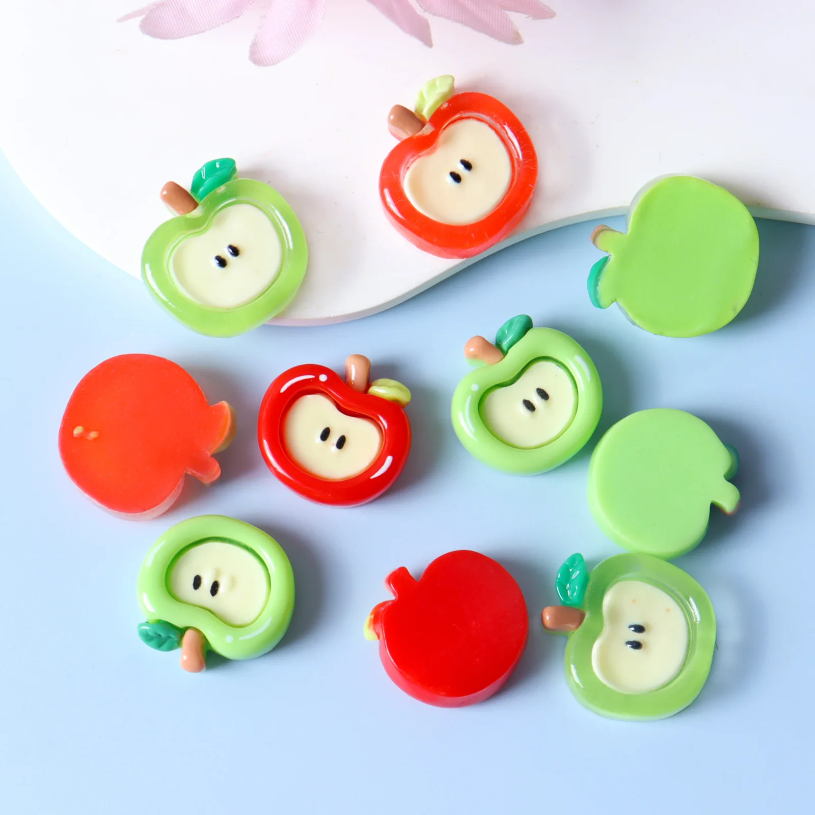 ZW45 10pcs Mini Fun Cute Resin Apple Shaped Fruit Beads Assortments Used DIY Phone Cases Clips Decorative Accessories Material