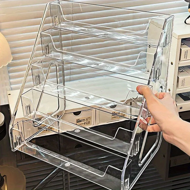 3/5 Tier Acrylic Bookshelf, Detachable Desktop Display Rack for Postcards, Anime Cards & Artworks, Boxed Storage Holder