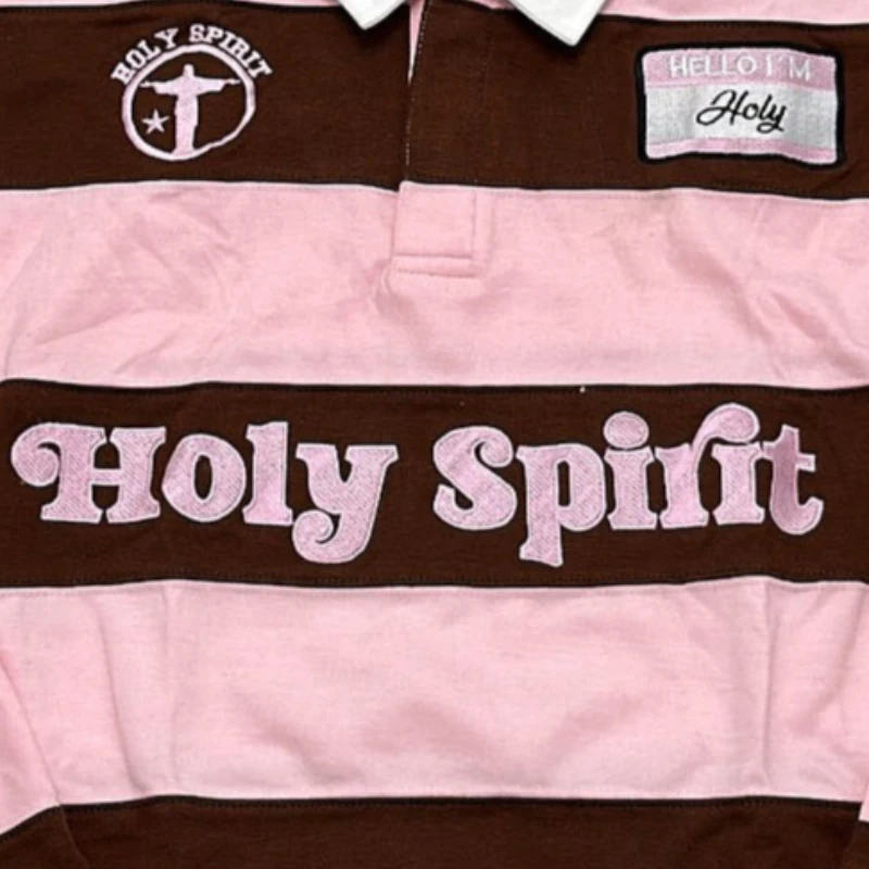 2025 T-shirt a maniche lunghe ricamata con lettera stile street retrò T-shirt a righe con lettera ricamata