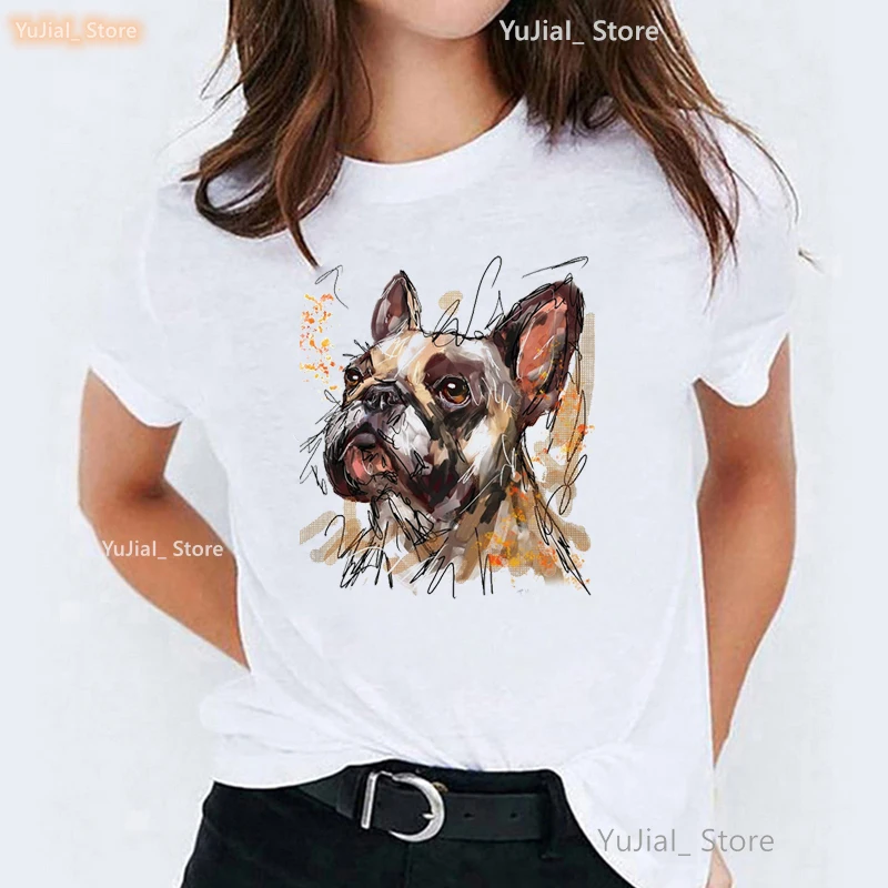 

Watercolor Boston Terrier/Chuhuahua/Yorkshire Animal Print T Shirt Women Funny White Dog Tshirt Femme Casual T-Shirt Female